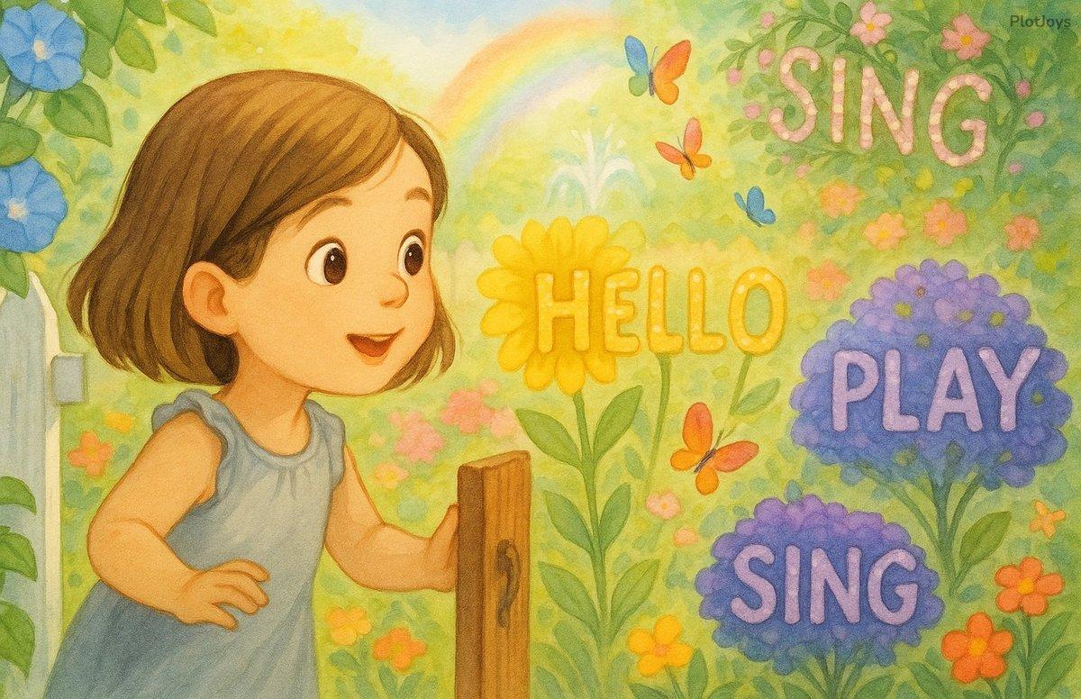 A spread from Eva's Word Garden — the book it became