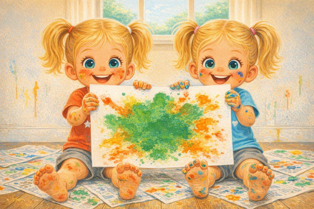 Ava and Zoe mix blue and yellow into bright green together