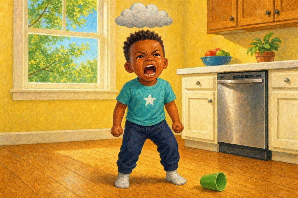 Leo stomps and shouts “No! Not green, blue!” when his favorite blue cup isn’t there
